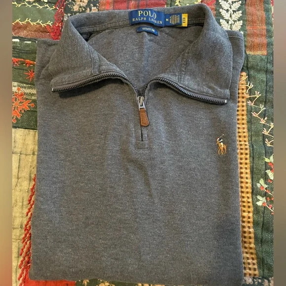 Ralph Lauren Charcoal Blue Half-Zip Sweater - Picture 1 of 5